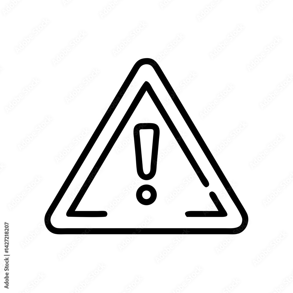 A simple line drawing of a triangular warning sign with an exclamation point inside the triangle shape A simple line drawing of a triangular warning sign with an exclamation point inside the triangle shape