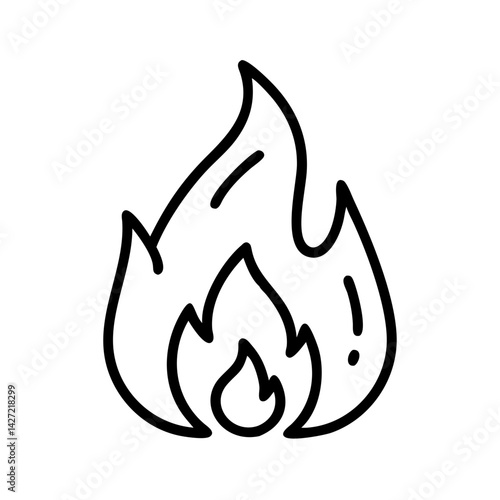 Illustration of a stylized flame with bold black outlines on a white background showing fire element