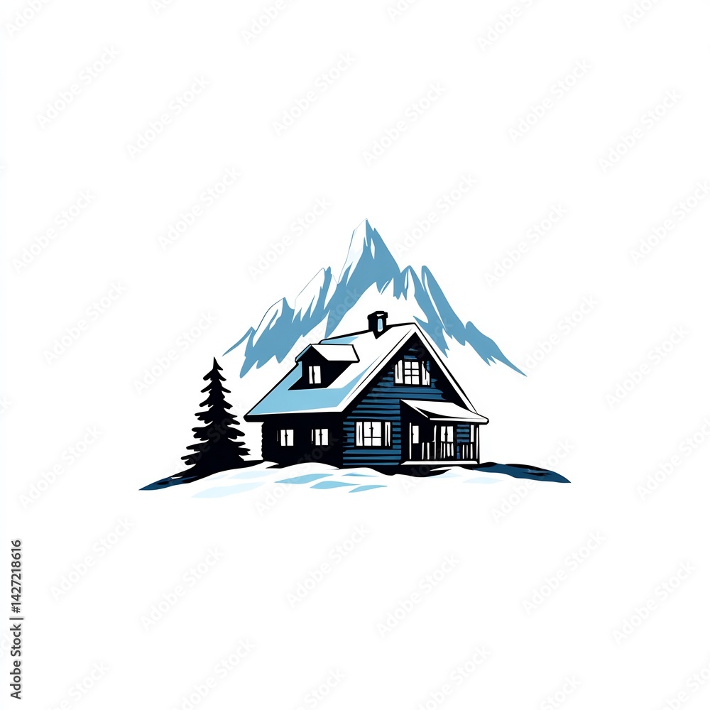 Naklejka premium Ski chalet in the snowy mountains