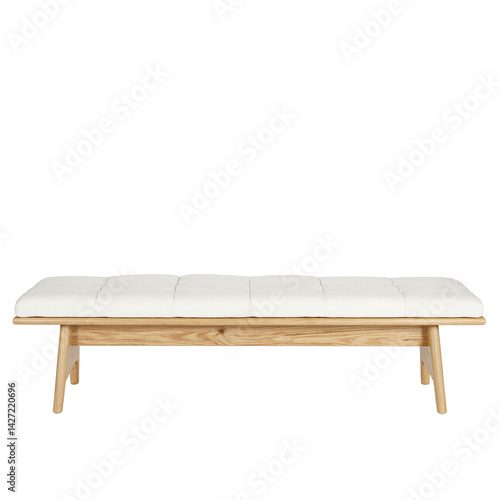 Isolated Scandinavian minimalist natural oak entryway bench