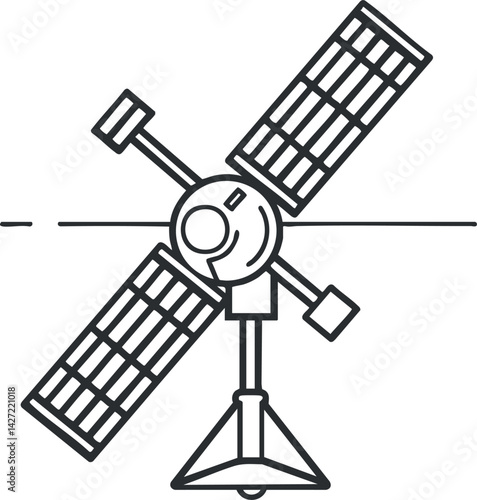 Illustration of a satellite with solar panels designed for communication and data transmission.