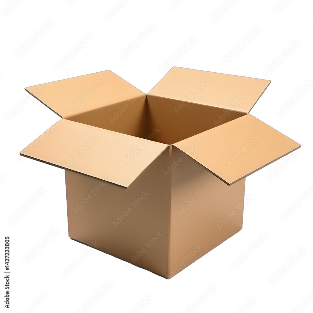 Open cardboard delivery box with flaps spread out, casting soft shadows, isolated on a transparent background — perfect for shipping, logistics, or e-commerce design projects Open cardboard delivery box with flaps spread out, casting soft shadows, isolated on a transparent background — perfect for shipping, logistics, or e-commerce design projects