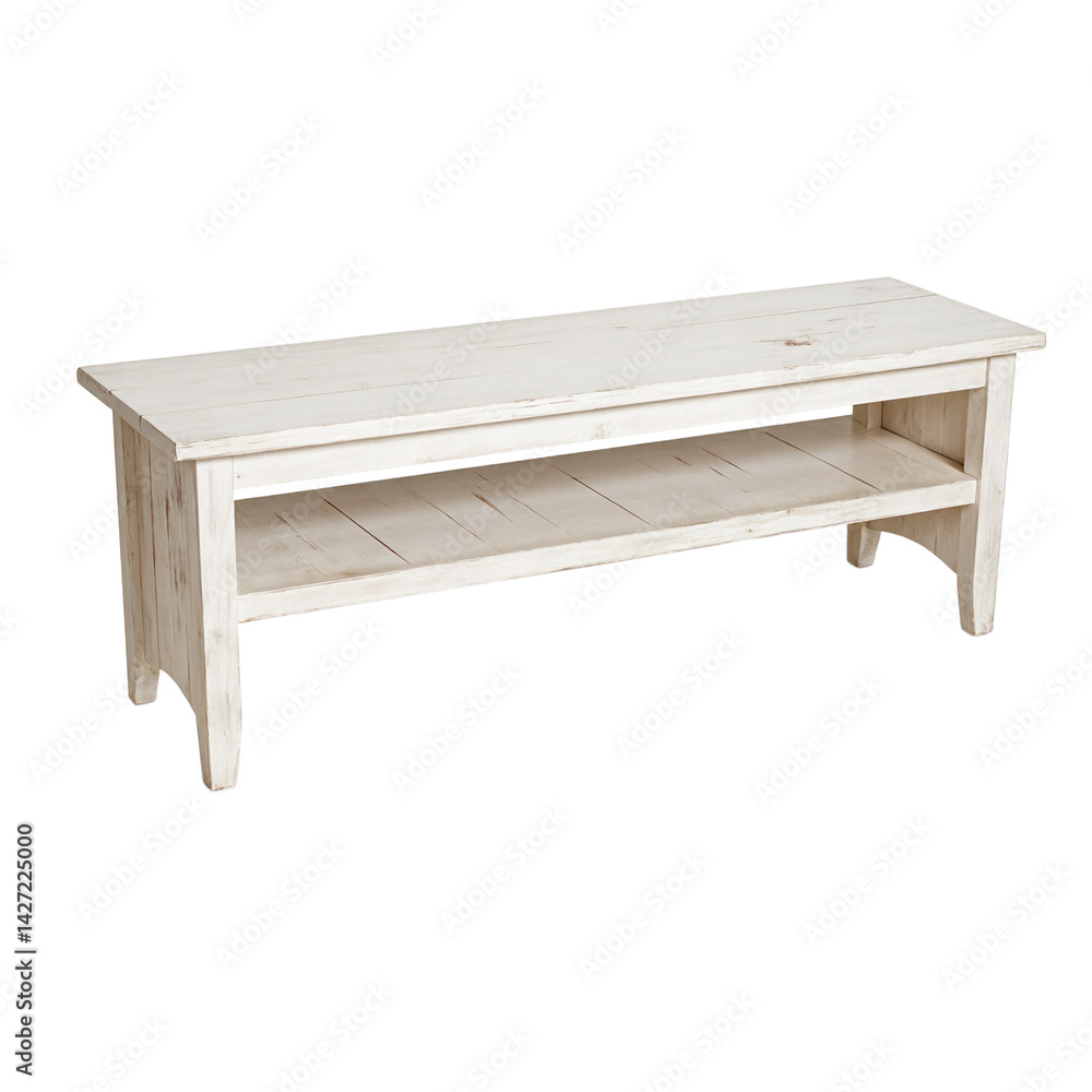 Isolated rustic farmhouse dining bench in distressed wood finish Isolated rustic farmhouse dining bench in distressed wood finish