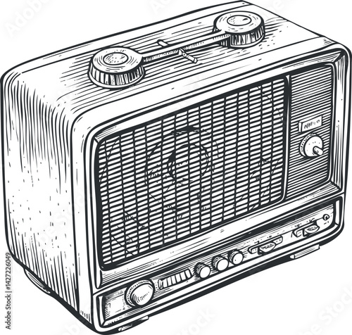 A vintage radio illustration showcasing retro design and classic audio technology.