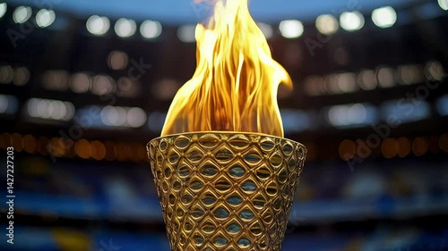 Olympic flame burns brightly at the stadium during the opening ceremony of the summer games