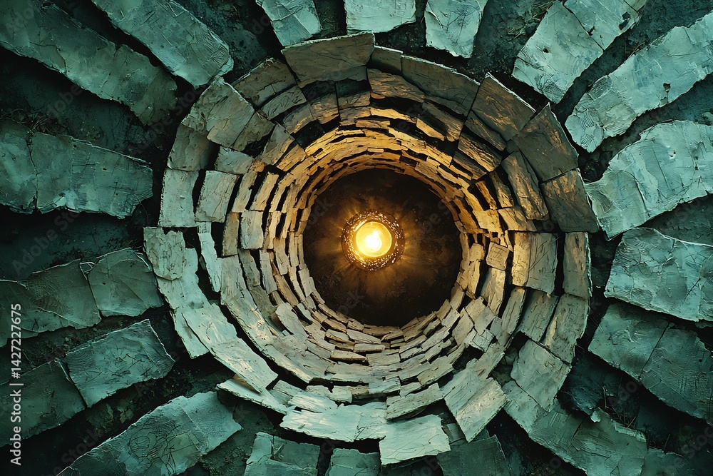 Fototapeta premium Book of Enoch portrays celestial hierarchies as layered sketches on torn vellum lit by a waning lantern glow that reveals concentric rings of angelic order