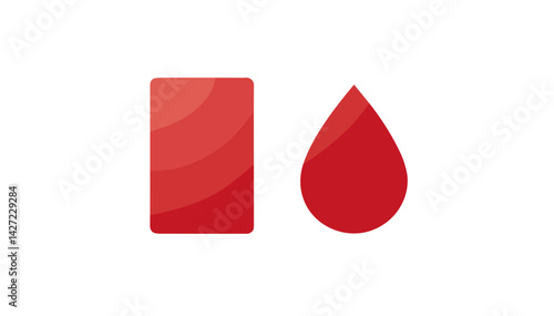 Simple red donation icons representing a blood drop and a rectangular label for donor day.