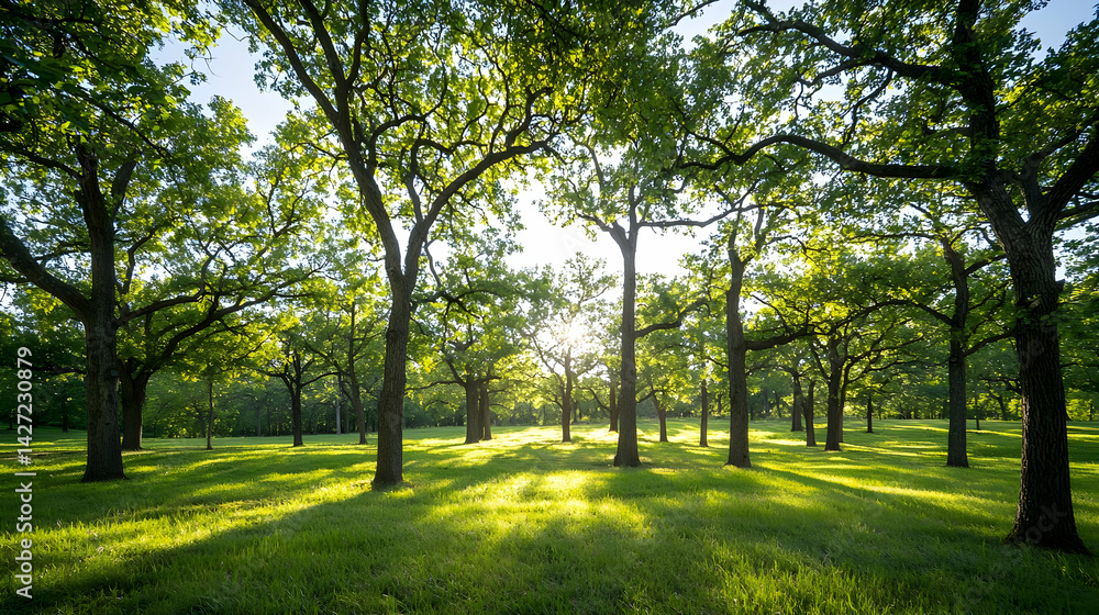 Sunny Orchard Trees With Golden Light Sunny Orchard Trees With Golden Light