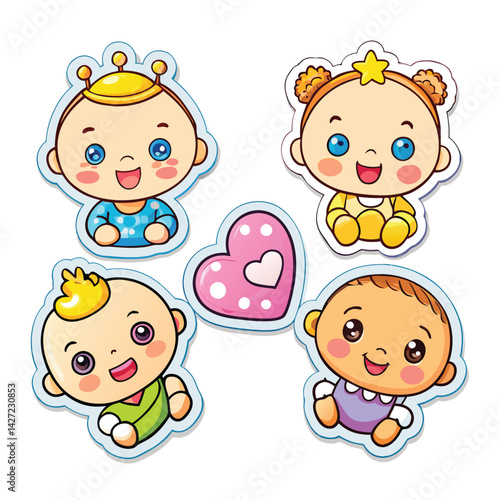 Cute cartoon babies with love heart