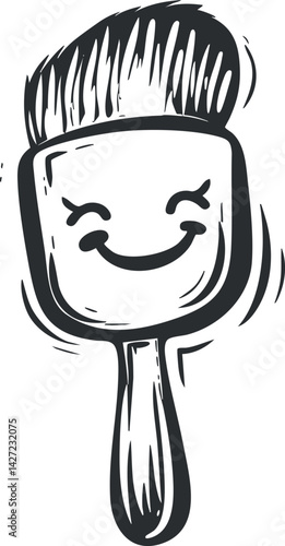 A cheerful cartoon paint brush character with a smiling face, perfect for art and creativity themes.