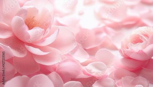 soft pink floral background with gentle petals and subtle light