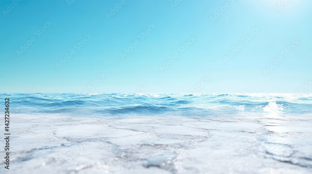 Fototapeta premium Vast, serene ocean meets a pristine, icy shore