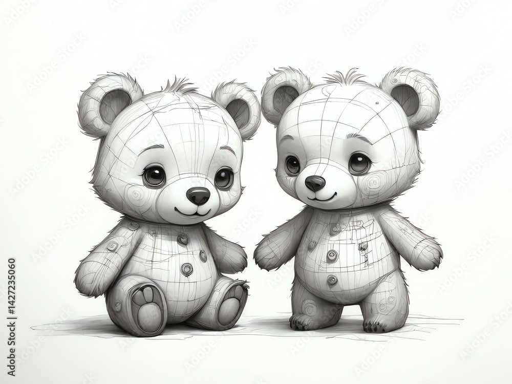 Adorable Teddy Bear Duo: A Sketchy Masterpiece Adorable Teddy Bear Duo: A Sketchy Masterpiece