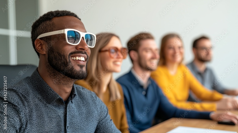Fototapeta premium Embracing Diversity in the Workplace: A Group of Professionals Engaging in Collaborative Discussions