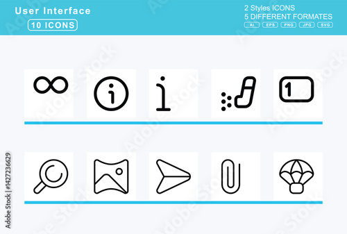 Set of 5 rounded user interface icons,igloo, images, image, slash, user, inbox