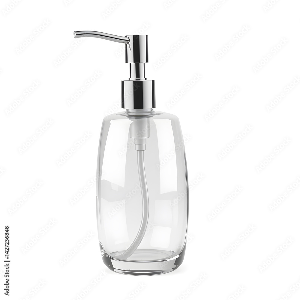 Soap Dispenser – A 3D glass soap dispenser, sleek and modern, transparent with glossy polished surface, soft reflections, white background, icon illustration Generative AI Soap Dispenser – A 3D glass soap dispenser, sleek and modern, transparent with glossy polished surface, soft reflections, white background, icon illustration Generative AI