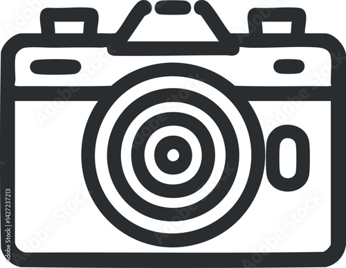 Illustration of a camera showcasing its lens and design for photography enthusiasts and professionals.