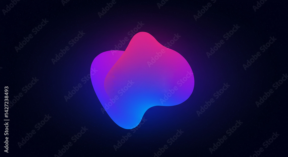 Abstract gradient shape with pink and blue colors floating in a dark background space illustration Abstract gradient shape with pink and blue colors floating in a dark background space illustration