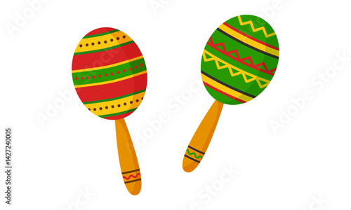 Mexican maracas, cute musical instrument, cartoon fiesta vector icon. Cinco de Mayo party, traditional carnival. Latin holiday set isolated on white background. Spanish celebration illustration