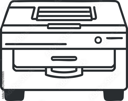 Illustration of a printer showcasing its design and functionality for office and home use.