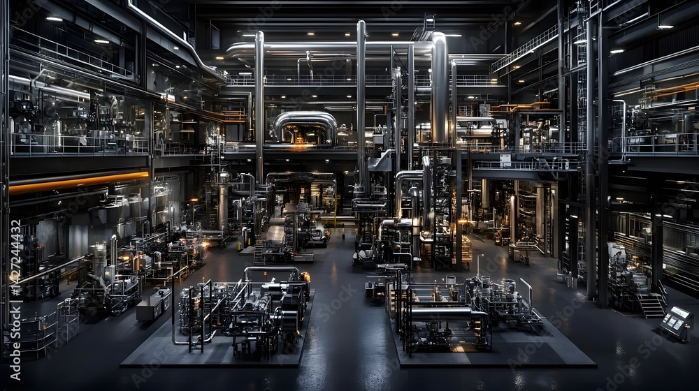 Fototapeta premium Large Industrial Building Featuring Diverse Pipes and Tubes Arrangement