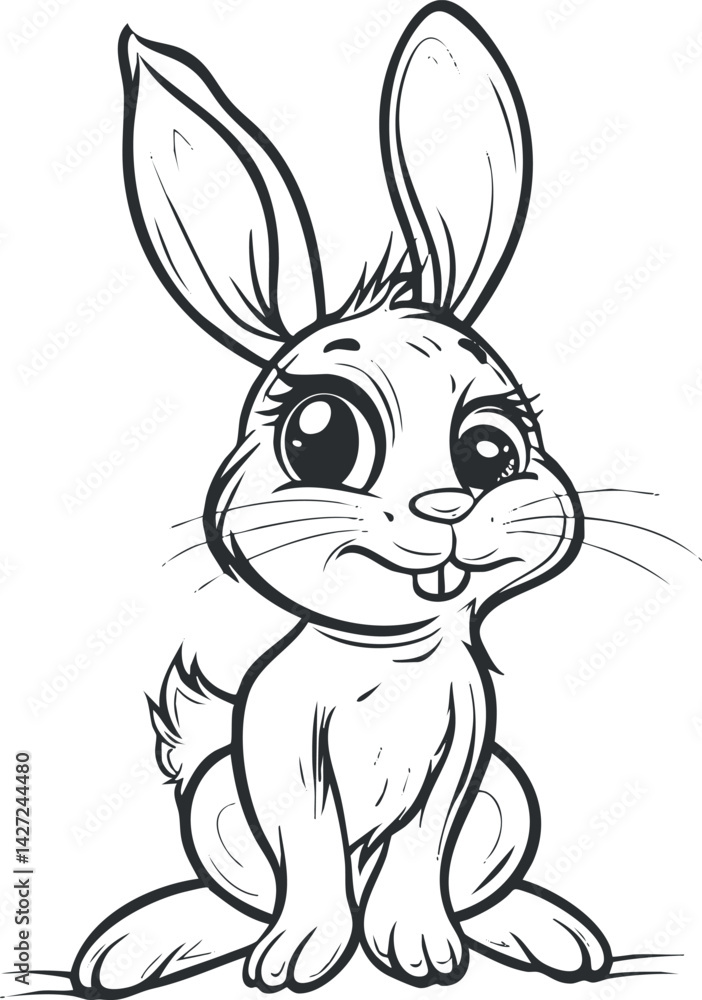 A cheerful cartoon rabbit with big ears and a friendly smile, ideal for children's art. A cheerful cartoon rabbit with big ears and a friendly smile, ideal for children's art.