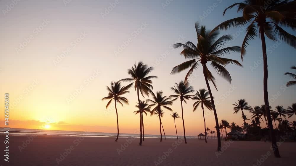 Vaporwave palm trees on the beach at sunset Retrowave background 4K Vaporwave palm trees on the beach at sunset Retrowave background 4K