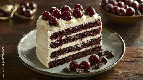 Irresistible Red Velvet Cake Slice Topped with Cherries and Chocolate