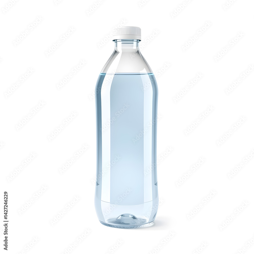 Water Bottle – A 3D glass water bottle, sleek and minimal, glossy polished surface, transparent with soft reflections, white background, icon illustration. Generative AI Water Bottle – A 3D glass water bottle, sleek and minimal, glossy polished surface, transparent with soft reflections, white background, icon illustration. Generative AI