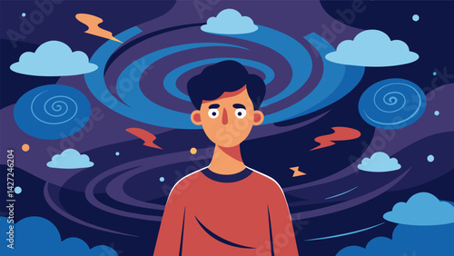 A metaphorical storm of emotions swirls around them but the stoic individual remains unperturbed their emotions carefully contained.. Vector illustration