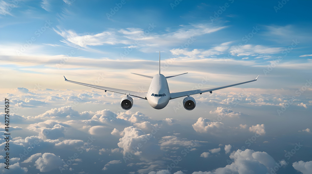 Obraz premium White Airplane Flying Above Fluffy Clouds