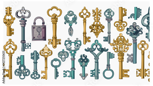 Medieval Key & Lock Collection � Gothic/Victorian engraved vintage vectors