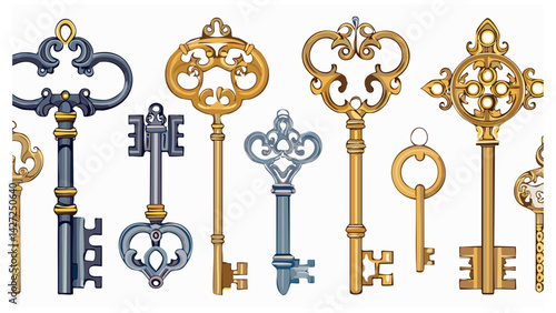 Medieval Key & Lock Collection � Gothic/Victorian engraved vintage vectors
