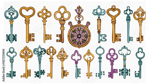 Medieval Key & Lock Collection � Gothic/Victorian engraved vintage vectors