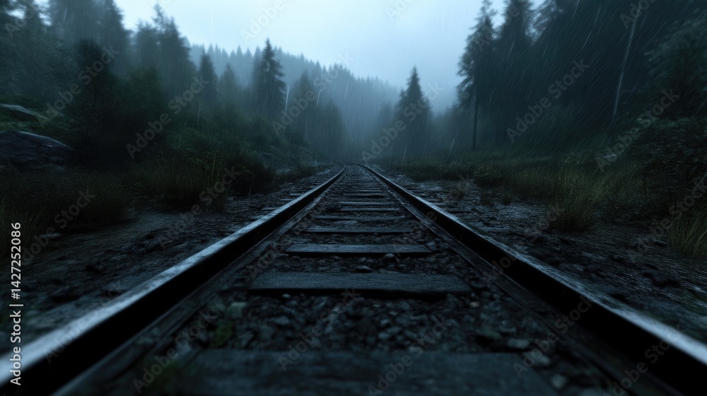 Misty forest railway track Misty forest railway track