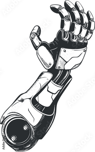 A detailed illustration of a robotic arm showcasing advanced technology and design elements.