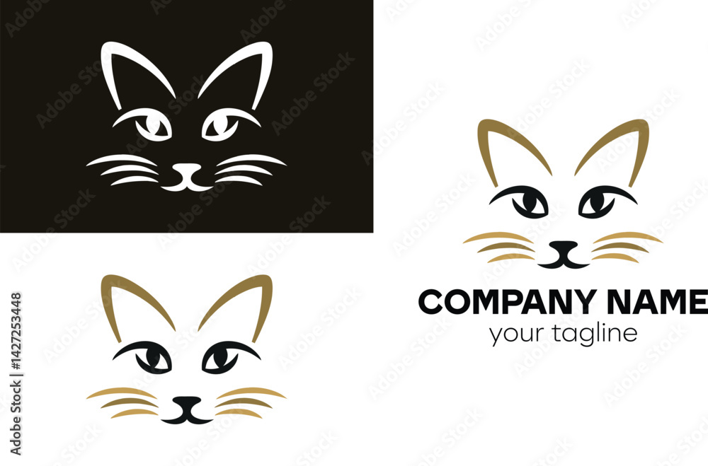 Obraz premium A collection of cat logos featuring a minimalist design with different color schemes and company branding text
