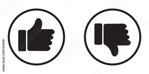 Thumb up and down outline icon isolated on white background. Like and dislike social network pictograms. Outline positive and negative buttons. Thump Up and Thump Down or Like and Dislike buttons.  