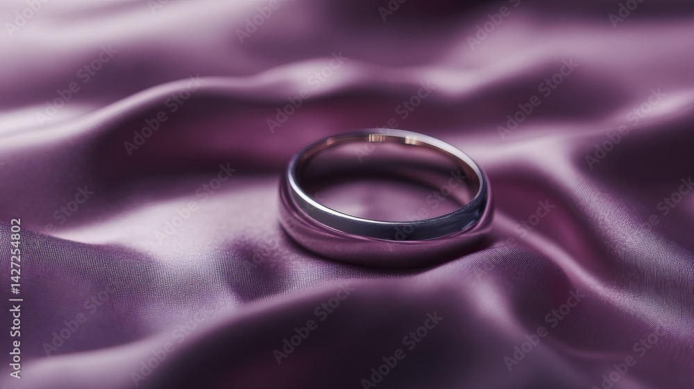 Soft focus of silver ring lying on smooth dusty mauve satin, romantic and refined Soft focus of silver ring lying on smooth dusty mauve satin, romantic and refined