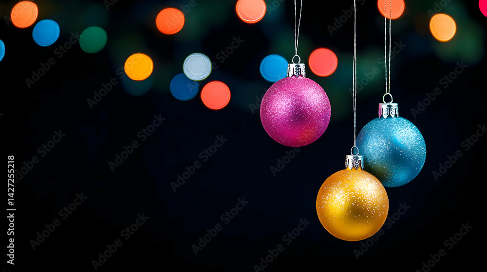 Fototapeta premium Colorful Christmas Ornaments Against Dark Background