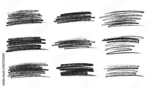 Black Charcoal Brush Stroke Textures Set for Artistic Design