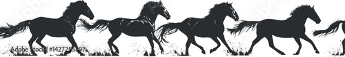 Silhouette of running horses creating a dynamic pattern showcasing movement and freedom.