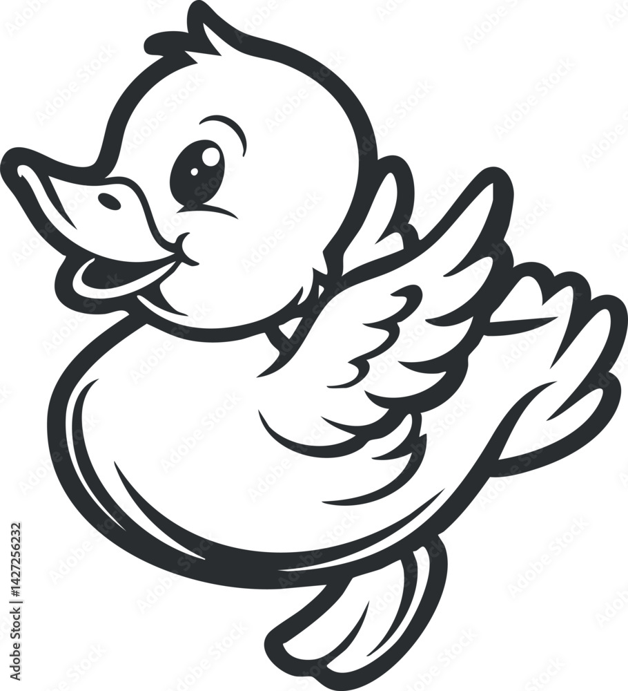 A cheerful cartoon duck character with wings in a playful and whimsical design. A cheerful cartoon duck character with wings in a playful and whimsical design.