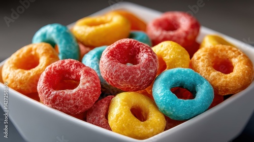 Colorful multigrain cereal with sweet flavors, perfect for breakfast and packed with fun for all ages.