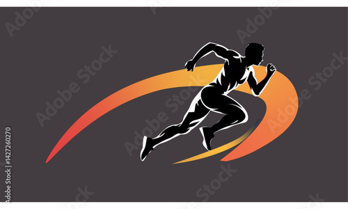dynamic orange sporty male runner silhouette illustration.
Vector 