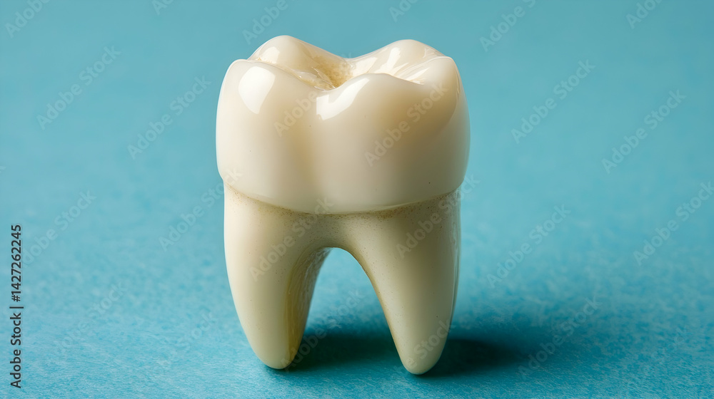 Realistic Tooth Model on Blue Background for Dental Education and Awareness