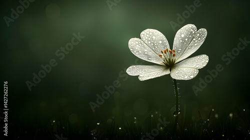 Obraz na płótnie Delicate Flower with Dew Drops in Soft Green Background w salonie