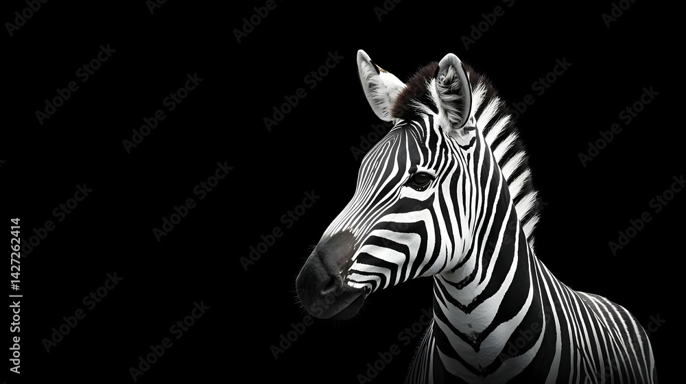 Fototapeta premium Zebra Portrait Against Black Background