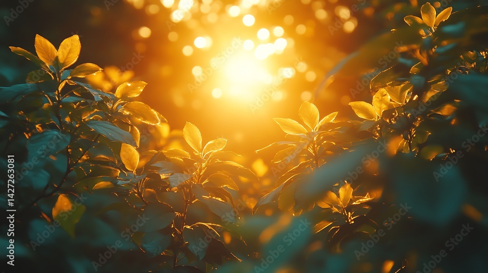 Golden Hour Photo Illuminating Fresh Green Leaves In Lush Garden Setting With Bokeh Golden Hour Photo Illuminating Fresh Green Leaves In Lush Garden Setting With Bokeh