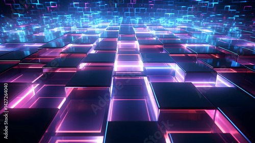 Cybernetic Grid: Abstract Digital Blocks with Fluorescent Illumination